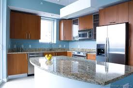 Brown Wood Kitchen Cabinets Blue Wall Of Kitchens Modern Medium Wood Kitchen Cabin Blue Kitchen Walls Modern L Shaped Kitchens Kitchen Designs Layout
