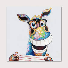 Oil Painting Hand Painted Animals Pop Art Modern Stretched Canvas With Stretched Frame 2021 Us 59 99 Pop Art Animals Animal Paintings Funny Paintings