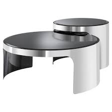 Designer coffee table 2er set copper with glass zigon repro round. Eichholtz Piemonte Modern Black Glass Silver Base Round Round Coffee Table Set Of 2 31 W 40 W Kathy Kuo Home
