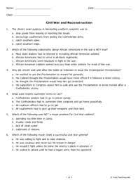 civil war and reconstruction grade 8 free printable tests and worksheets helpteaching com