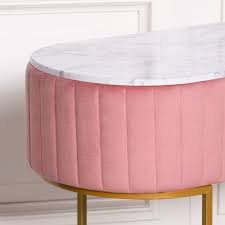 Pink velvet suitcase storage vanity stool with gold legs. Pink Velvet Upholstered Dressing Table With Marble Effect Top Bedroom From Breeze Furniture Uk