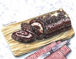 Yule Log Buche De Noel Christmas Food Illustration By Illustrator Josianne Dufour Watercolor Painting Food Painting Food Illustrations Christmas Food