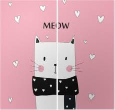 Kotek to bardzo ciekawskie zwierze, wszędzie lubi wskoczyć oraz wejść w każdą nawet w tą najmniejszą szczelinę aby tylko zobaczyć co tam. Plakat Slodkie Smieszne Kotek Do Druku Rysowane Recznie Miauczec Pixers Zyjemy By Zmieniac