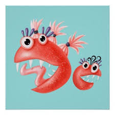 Funny Monster Friends Happy Silly Creatures Poster Zazzle Com Happy Monster Funny Monsters Weird Shapes