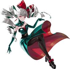 fur elise (takt op.), takt op., takt op. symphony, black socks, boots,  collar, dress, gloves, green dress, green hair, green sleeves, long hair,  looking at viewer, multicolored hair, pink eyes, red ribbon,