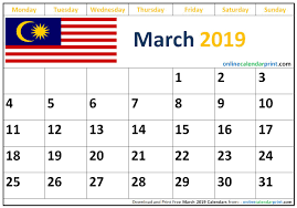 Blank, editable and easy to print. March 2019 Calendar Malaysia 2019 Calendar Calendar Monthly Calendar Template