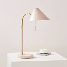 Abbey lane pastel pink table lamp with white linen hardback shade. Mid Century Task Table Lamp Usb Blush