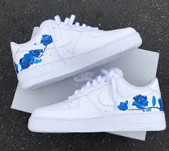 Delicate Blue Rose Design Nike Air Force 1 In 2020 White Nike Shoes Hype Shoes Nike Air Shoes