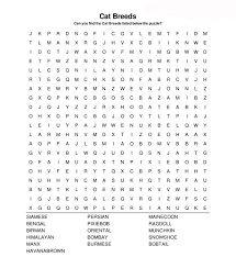 Cat Word Search Breeds K5 Worksheets Puzzles For Kids Coloring Pages For Kids Word Search Printables
