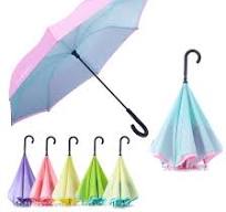RUMBRELLA Reverse Umbrella Auto Close Windproof Car Umbrella Inverted with  J Hook Handle for Women Girls, Pink Blue