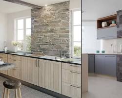 Gambar Kitchen set rustic dengan material kayu dan batu alam