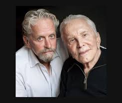 Kirk Douglas at 102 yrs and his son Michael at 74 yrs
