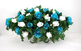 You need flowers that will lift the spirits and comfort the bereaved. Father 39 S Day Blue And White Roses Silk Flower Cemetery Tombstone Saddle Blue And White Roses Memorial Flowers Silk Flowers