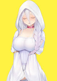 open mouth, white dress, kumo desu ga nani ka?, closed eyes, long hair -  Anime R34