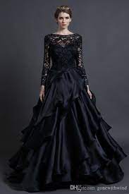 Black Long Sleeved Wedding Dress 2017 Ball Gown Bridal Gowns Bateau Neckline Lace Bodice Chiffon Skirt Wedding Gowns Bargain Wedding Dresses Cheap Wedding Dress Black Wedding Gowns Gothic Wedding Dress Black