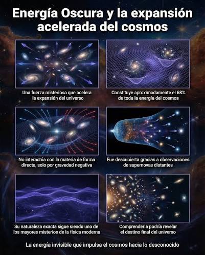 La energía oscura es la fuerza misteriosa que acelera la expansión del  universo y constituye aproximadamente el 68% de toda la energía del cosmos.  Comprenderla podría revelar el destino final del universo