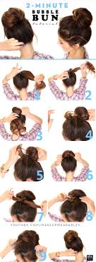 Messy buns are great for those looking for quick, easy summer hairstyles. Easy Quick Updos For Medium Hair 2 Minute Bubble Bun Hairstyle Gymbuddy Now