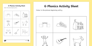 letter g words phonics worksheet literacy resources