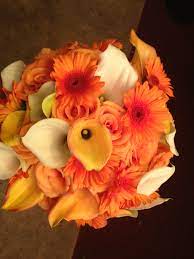 Orange Gerbera Daisy Rose And Calla Lily Bridal Bouquet By Carrie Anne Powell Floral Flower Centerpieces Wedding Flower Centerpieces Calla Lily Bridal Bouquet