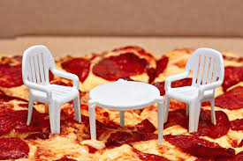 That Plastic Pizza Table Now Has Its Own Tiny Takeout Patio Chairs Tiny Pizzas Pizza Place Pizza