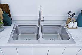 White acrylic kitchen sink drop in no clips zuhne. Zuhne 33x19 Kitchen Sink Drop In For Mobile Homes Stainless Steel Deep Double Bowl Kitchenfaucets Com