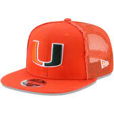 Miami Hurricanes New Era Trucker Worn 9fifty Adjustable Hat Orange Miami Hurricanes New Era Trucker Adjustable Hat