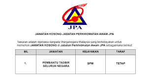 Tawaran adalah dipelawa daripada warganegara malaysia yang berkelayakan untuk memohon bagi mengisi jawatan kosong pembantu tadbir / admin assistant sebagaimana berikut Jabatan Perkhidmatan Awam Jpa Jawatan Kosong Pembantu Tadbir Seluruh Negara Jobcari Com Jawatan Kosong Terkini