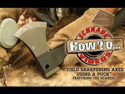 How To Field Sharpen An Axe Or Hatchet With A Puck Sharpening Stone Youtube Sharpening Stone Axe Hatchet