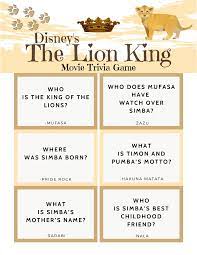 The film is a prequel/parallel/midquel to 1994's the lion king and focuses on the meerkat/warthog duo timon … The Lion King Movie Trivia Quiz Free Printable The Life Of Spicers