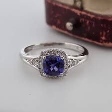 14ct White Gold 1ct Cushion Cut Tanzanite And Round Cut 0.3ct Diamond