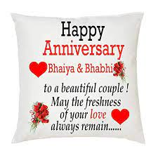 Best of happy anniversary to bhaiya and bhabhi images happy anniversary gifs tenor. Buy Juvixz Happy Anniversary Bhaiya Bhabhi Printed White Square Shaped Cushions With Filling Online At Low Prices In India Amazon In