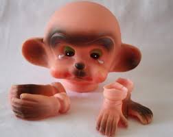 CRYING MONKEY Doll Face Head Hands Feet for Doll Making Vintage supply  unused /plastic vinyl