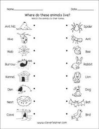 Kindergarten Printables On Animal Homes Animals And Their Homes Kindergarten Activities Animal Worksheets