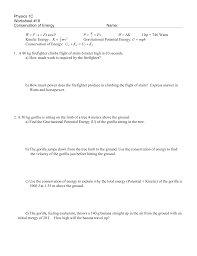 In your own words, use the venn diagram to describe what is potential energy and what is kinetic energy. Physics 1c Worksheet 18 Conservation Of Energy