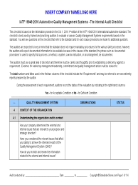 Iatf 16949:2016 is a technical specification aimed at the development of a quality management system which provides for continual improvement, emphasizing defect prevention and the reduction of variation and waste in the automotive industry supply chain and assembly process. Iatf 16949 2016 Checklist Sample Pdf Audit Quality Management