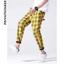 Black And Yellow Plaid Pants Mens Privathinker Designer Brand Ins 2018 Men Joggers Mens Retro Yellow Plaid Casual Pants Male Streetwear Korean Sweat Pant Retro Pants Street Wear Mens Streetwear