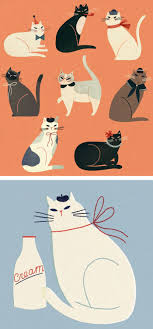 Illustrated Cats Wearing Funny Hats And Fancy Florals Cats Illustration Cat Illustration Funny Hats