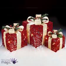 Set Of 3 Red Cream Christmas Xmas Presents Gifts Parcels Led Light Up Decoration Christmas Lights For Sale Christmas Present Decoration Elegant Christmas Decor