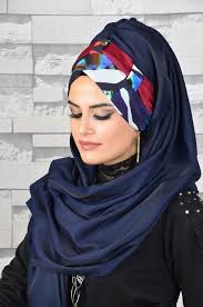 Aise Tesettur Jakarli Lacivert Bordo Desenli Hazir Turban Turbanlar Esarp Turban Tarzlari