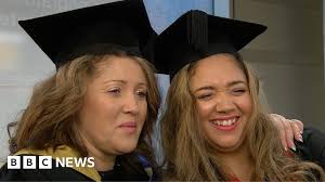 Joint graduation surprise for mother and son
