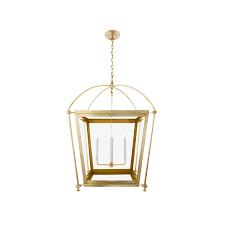 The Urban Electric Company S Hamilton Shown In Hewn Brass Finish With Ral 1027 Curry Accents Cu Curry And Company Lighting Brass Lantern Pendant Light Design