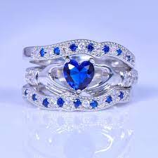 Exquisite Blue Diamond Claddagh Ring Set Bohemian Wedding Rings Wedding Rings For Women Celtic Wedding Rings
