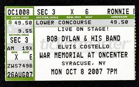 bob dylan elvis costello 2007 concert ticket music tickets elvis costello concert tickets