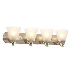 Hampton Bay Tavish 4 Light Brushed Nickel Vanity Light With Frosted Shades Hb2077 35 The Home Depot Vanity Lighting Bath Light Contemporary Bathroom Lighting