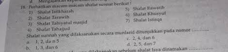 Shalat Sunnah Yang Dilaksanakan Secara Munfarid Ditunjukan Pada Nomer Brainly Co Id