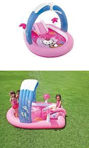 Inflatable And Kid Pools 116407 Intex Hello Kitty Play Center Inflatable Kiddie Spray Wading Pool Slide Buy It Now Only 59 29 O Kid Pool Pool Play Centre