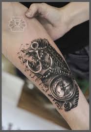 This is an interesting tattoo that effortlessly transfers from one body part to the other by it is an intricate tattoo that has lot's of fine detail and this man chose his tattoo well. 20 Awesome Anchor And Compass Tattoo Rope Tattoo Tattoos Full Sleeve Tattoos