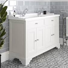 Meuble double vasque 120 cm. Meuble Lavabo Retro Avec Double Vasques 120 Cm Blanc Creme Thornton