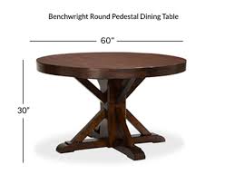 Small 48 diameter seats up to 4; Benchwright Round Pedestal Dining Table Pottery Barn