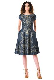 I 3 This Floral Wool Embellished Cotton Chambray Dress From Eshakti Pants Women Fashion Fashion Clothes Women Womens Fashion Dresses Summer